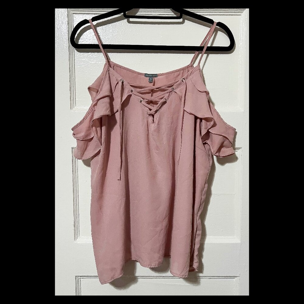 Charlotte Russe Womens Pink Cold Shoulder Spaghetti Strap Lace Up Top XL EUC